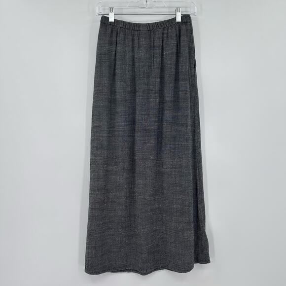 Eileen Fisher Italian Fabric Linen Maxi Skirt Gray Textured Pockets Womens Sz XS - Picture 8 of 12